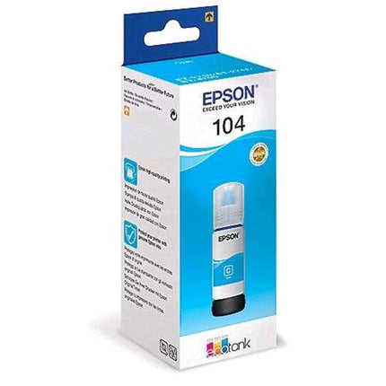EPSON 104 FLACONE ECOTANK 65 ML CIANO PER EcoTank ET-1810, 2715, 2721, 2810, 2811, 2812, 2814, 2815, 2820, 2821, 2825, 2826, 4800