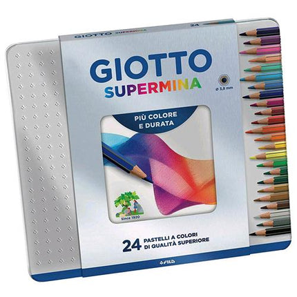 GIOTTO SUPERMINA CONFEZIONE IN METALLO PASTELLI 3.8mm COLORI ASSORTITI CONF 24 Pz.
