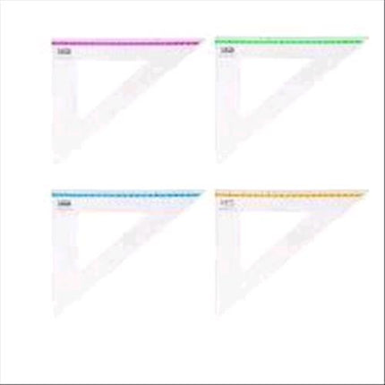 SCATTO SQUADRA IN POLIETILENE TRASPARENTE CON BANDA FLUO ASSORTITA 45∞ 35 CM