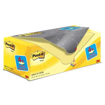 3M POST-IT 654 BLOCCHETTI 100 FOGLI POST-IT 76MMx76MM COLORE GIALLO CONF. 16+4 Pz.