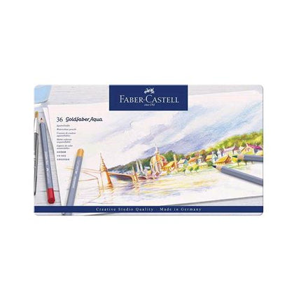 FABER CASTELL GOLDFABER AQUA PASTELLI ACQUARELLABILI 3.3 mm COLORI ASSORTITI ASTUCCIO IN METALLO CONF. 36 Pz.