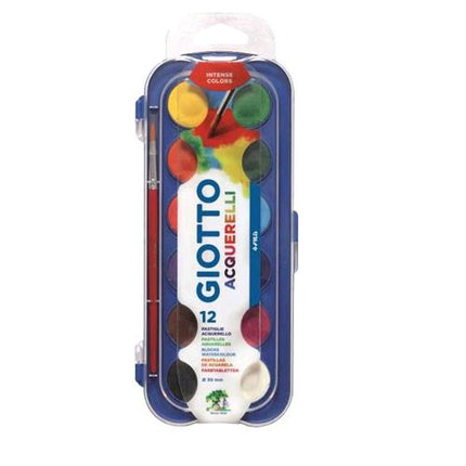 GIOTTO ACQUERELLI PASTIGLIE TEMPERA ACQUARELLABILI 30 mm COLORI ASSORTITI 12 Pz.