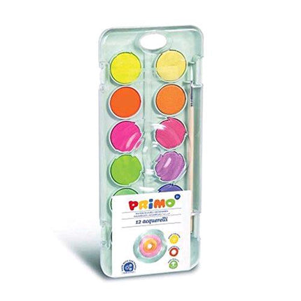 PRIMO ACQUERELLI PASTIGLIE 30 mm COLORI FLUO E METALLIZZATI ASSORTITI 12 Pz.