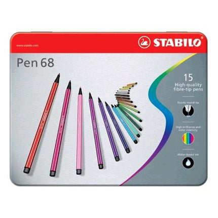 STABILO PEN 68 PENNA PER GRAFICA TRATTO 1 MM COLORI ASSORTITI ASTUCCIO IN METALLO CONF. 15 Pz.