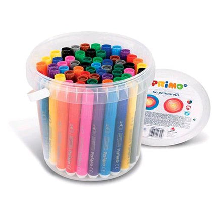PRIMO JUMBO SECCHIELLO PENNARELLI LAVABILI ATOSSICI PUNTA CONICA 12 COLORI ASSORTITI CONF. 60 Pz.