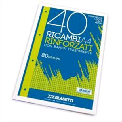 BLASETTI RICAMBI RINFORZATI A4 80 GR RIGHE 1RC BIANCO 40 FOGLI CONF 1 Pz.