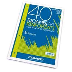 Blasetti ricambi rinforzati A4 80 gr righe 4F bianco 40 fogli conf 1 pz.
