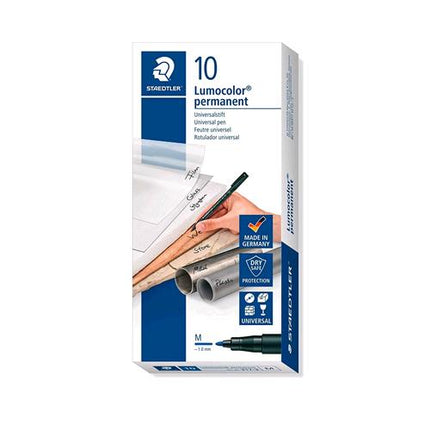 STAEDTLER LUMOCOLOR PERMANENT PENNA PUNTA IN FIBRA 1 mm COLORE BLU CONF. 10 Pz.