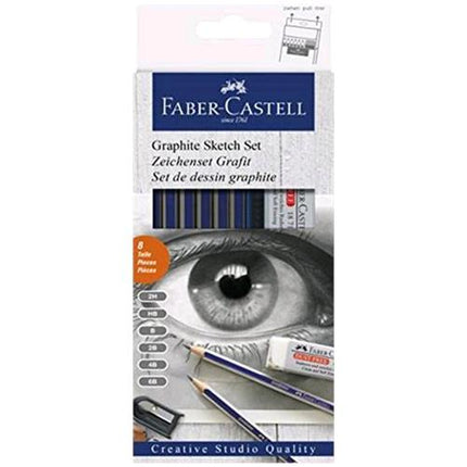 FABER CASTELL GOLDFABER GRAPHITE SKETCH SET MATITE 2H/HB/B/2B/4B/6B + GOMMA + TEMPERINO CONF. 8 Pz.