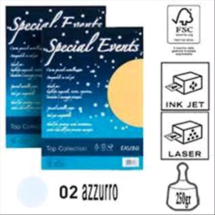 CARTOTECNICA FAVINI SPECIAL EVENTS 10 FOGLI 250 GR A4 COLORE AZZURRO