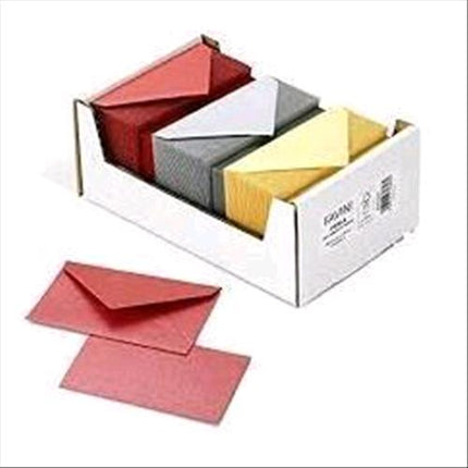 CARTOTECNICA FAVINI PERLA SCATOLA CON 150 BUSTE 120 GR + 150 CARTONCINI 250 GR 7.2X11 COLORE ROSSO ORO ARGENTO