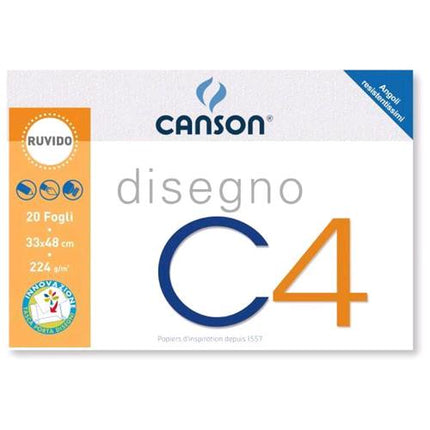 CANSON ALBUM DISEGNO C4 4 ANGOLI CM 33X48 224 GR RUVIDO 20 FOGLI COLORE BIANCO