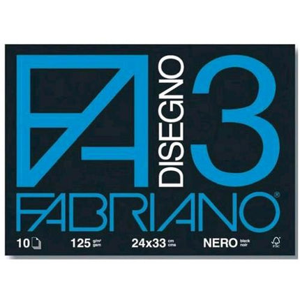 FABRIANO F3 ALBUM DA DISEGNO CM 24X33 125GR 10 FOGLI COLORE NERO CONF 10