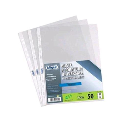 FAVORIT AIR SPECIAL BUSTE CON FORATURA UNIVERSALE IN PP CM 23X30.5 A4 LISCIA TRASPARENTE CONF 50 Pz.