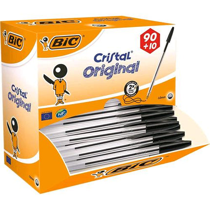 BIC CRISTAL PENNA A SFERA PUNTA MEDIA COLORE NERO CONF. 100 PZ.