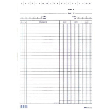 EDIPRO SCHEDE DARE/AVERE/SALDO 240X170MM COL.BLU 100 FOGLI