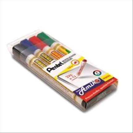 PENTEL LINEA AMIKO MARCATORE PER LAVAGNA PUNTA CONICA 1.90 mm COL. ASSORTITI CONF 4 Pz.