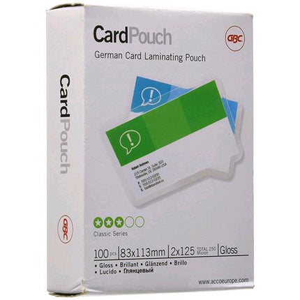 GBC POUCHES LUCIDO FORMATO TESSERA 83X113 mm 125 MY COL. TRASPARENTE CONF 100 Pz.