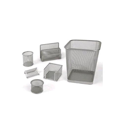 LEBEZ SET UFFICIO 6 PEZZI IN METALLO CON CESTINO GETTACARTE COL. SILVER