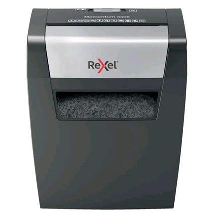 REXEL MOMENTUM X406 DISTRUGGIDOCUMENTI A FRAMMENTO CESTINO 15LT CAPACITA' 6 FOGLI COL. GRIGIO
