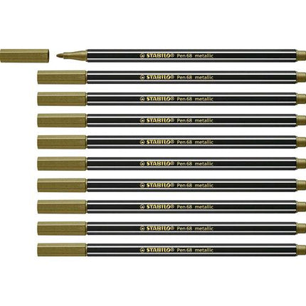 STABILO PEN 68 METALLIC PENNARELLO PUNTA A PENNELLO ORO CONF 10 Pz.