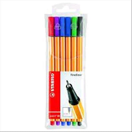STABILO FINELINER POINT 88 PENNA PUNTA IN FIBRA TRATTO 0.40mm COLORI ASSORTITI CONF 6 Pz.