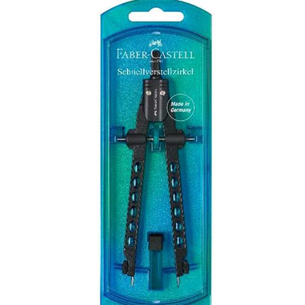 FABER CASTELL BALAUSTRONE FACTORY COMPASSO IN ALLUMINIO CON MINE E PARTI DI RICAMBIO BLU