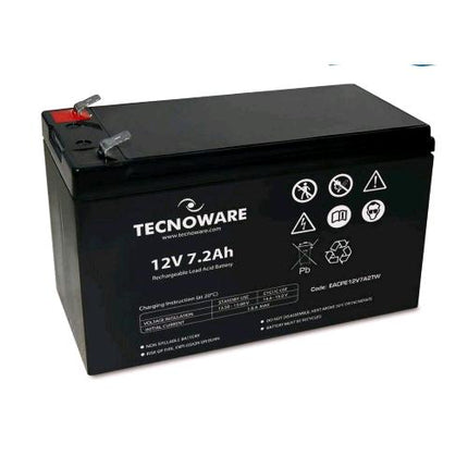 TECNOWARE BATTERIA ERMETICA AL PIOMBO 12V 7.2Ah PER UPS VIDEO SORVEGLIANZA E SISTEMI DI ALLARME 151Lx65Px94H+5 NERO