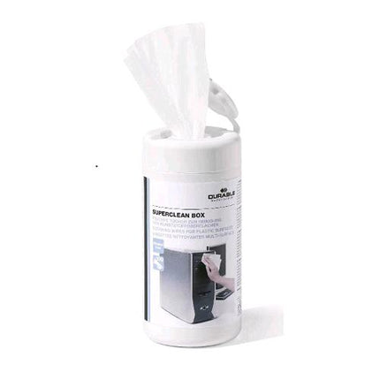 DURABLE SUPERCLEAN BOX 100 SALVIETTINE UMIDIFICATE PER LA PULIZIA DI SUPERFICI SINTETICHE E IN PLASTICA ANTISTATICHE E PRIVE DI ALCOOL BIODEGRADABILI