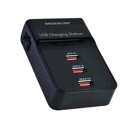 MEDIACOM M-USBPS3SB CARICABATTERIE 3 CONNETTORI USB TOTALE 3A PRESA ITALIANA COLORE NERO