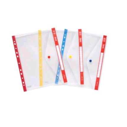 PLASTIDEA BUSTA CON BOTTONE IN PP FORATURA UNIVERSALE 300X245 mm GIALLO CONF 5 PZ.