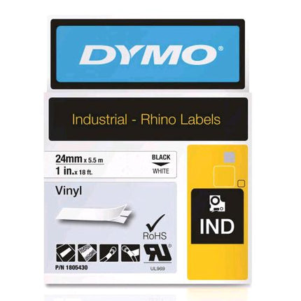 DYMO D1 RHINOPRO NASTRO IN VINILE 24MM x 5.5 MT COLORE BIANCO STAMPA NERO