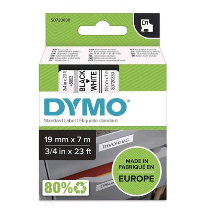 DYMO D1 NASTRO PER ETICHETTE IN POLIESTERE 19 MM X 7 MT BIANCO STAMPA NERA