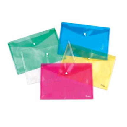 PLASTIDEA BUSTE CON BOTTONE IN PP 220X300 mm A4 COLORI ASSORTITI CONF 10 Pz.