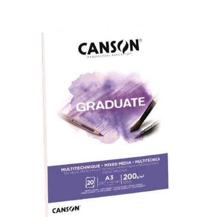 CANSON MIX MEDIA GRADUATE BLOCCO DA DISEGNO 200 GR 290.7X420 mm A3 20 FOGLI BIANCO