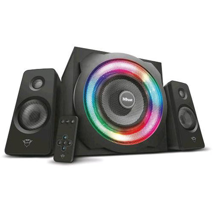 TRUST TYTAN GXT 629 SET ALTOPARLANTI CON SUBWOOFER 2.1 ILLUMINAZIONE RGB 120 W CASSE PC DA GAMING CON TELECOMANDO WIRELESS PER COMPUTER PORTATILE TABLET SMARTPHONE NERO