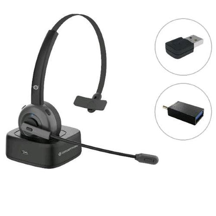 CONCEPTRONIC CUFFIE CON MICROFONO WIRELESS BLUETOOTH CON DOCK PER RICARICA E ADATTATORE AUDIO BT