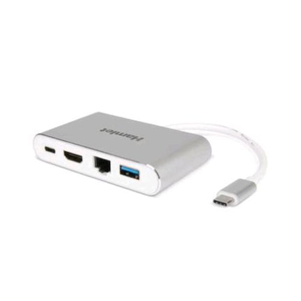 HAMLET HDKC-PD100 DOCKING STATION USB-C POWER DELIVERY 60W HDMI LAN GIGA+ PORTA USB 3.0 USC TYPE-C SILVER