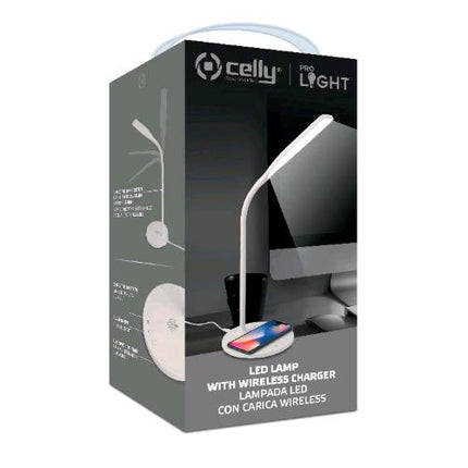 CELLY LAMPADA LED CON CARICATORE WIRELESS 10W 3 LIVELLI DI LUCE CALDA FREDDA E NEUTRA BRACCIO FLESSIBILE BIANCO
