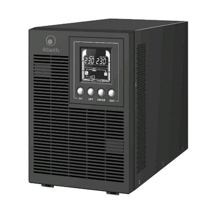 ATLANTIS A03-OP1502P PRO UPS ONLINE GRUPPO DI CONTINUITA SERVER DOPPIA CONVERSIONE ONDA SINUSOIDALE PURA 1500VA 1350W TOWER DISPLAY LCD USB SERIALE RS-232 4 USCITE IEC SLOT SNMP 3X12V-9AH BLACK
