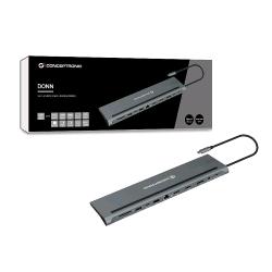 Conceptronic DONN17G docking station 12-IN-1 2xUSB-A 3.2 2xUSB-C 100W 2xHDMI jack 3.5 mm 1xLAN RJ-45 lettore microsd/sd uscita audio grigio