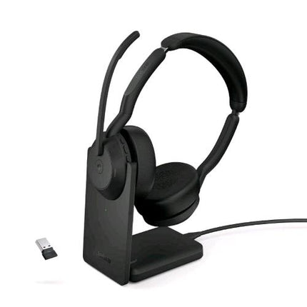 JABRA EVOLVE2 55 DUO MS LINK380 CUFFIE STEREO CON MICOFONO WIRELESS BLUETOOTH A PADIGLIONE CANCELAZIONE ATTIVA DEL RUMORE CON BASE DI RICARICA USB-A BLACK