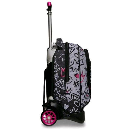 SEVEN ZIPPER GLAMY GIRL TROLLEY JACK 2 RUOTE IN POLIESTERE 37X51X27 CM 34 LT SCOMPONIBILE TASCA FRONTALE FANTASIA
