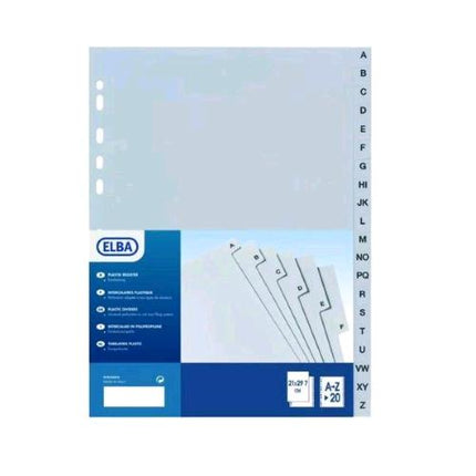 ELBA INTERCALARE ALFABETICO IN PP 305X250 mm FORATURA VERTICALE GRIGIO CONF 20 Pz.