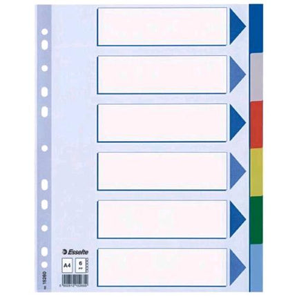 ESSELTE MYLAR INTERCALARE IN PP 225X297 mm 6 TASTI COLORI ASSORTITI CONF 20 Pz.