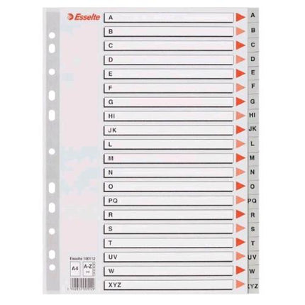 ESSELTE DIVISORIO PER RUBRICA ALFABETICA IN PP 225X297 mm PERFORAZIONE UNIVERSALE 20 TASTI GRIGIO