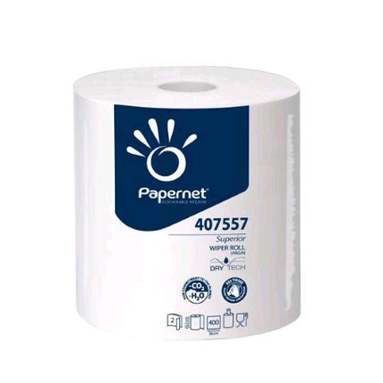 PAPERNET BOBINA ASCIUGATUTTO IN PURA CELLULOSA DRYTECH 2 VELI 400 STRAPPI 23.4X38 CM BIANCO CONF 3 Pz.