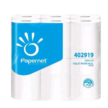 PAPERNET CARTA IGENICA IN PURA CELLULOSA 2 VELI MICROGOFFRATA 19.80MT 180 STRAPPI BIANCO CONF 144 Pz.