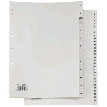 SEI ROTA RECORD INTERCALARE NUMERICO 1-31 IN PLASTICA 210X297 mm FORATURA UNIVERSALE GRIGIO CONF 31 Pz.