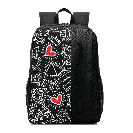 CELLY BACKPACK KEITH HARING ZAINO NOTEBOOK FINO A 15.6" QUATTRO TASCHE SECONDARIE STRAP PER TROLLEY PORTA USB ESTERNA CON CAVO INTEGRATO BLACK